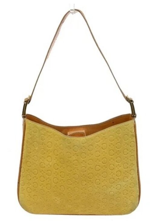 CELINE Handbags - CELINE Logo C Macadam Pattern Shoulder Bag Suede Leather Yellow GHW 38ZA216